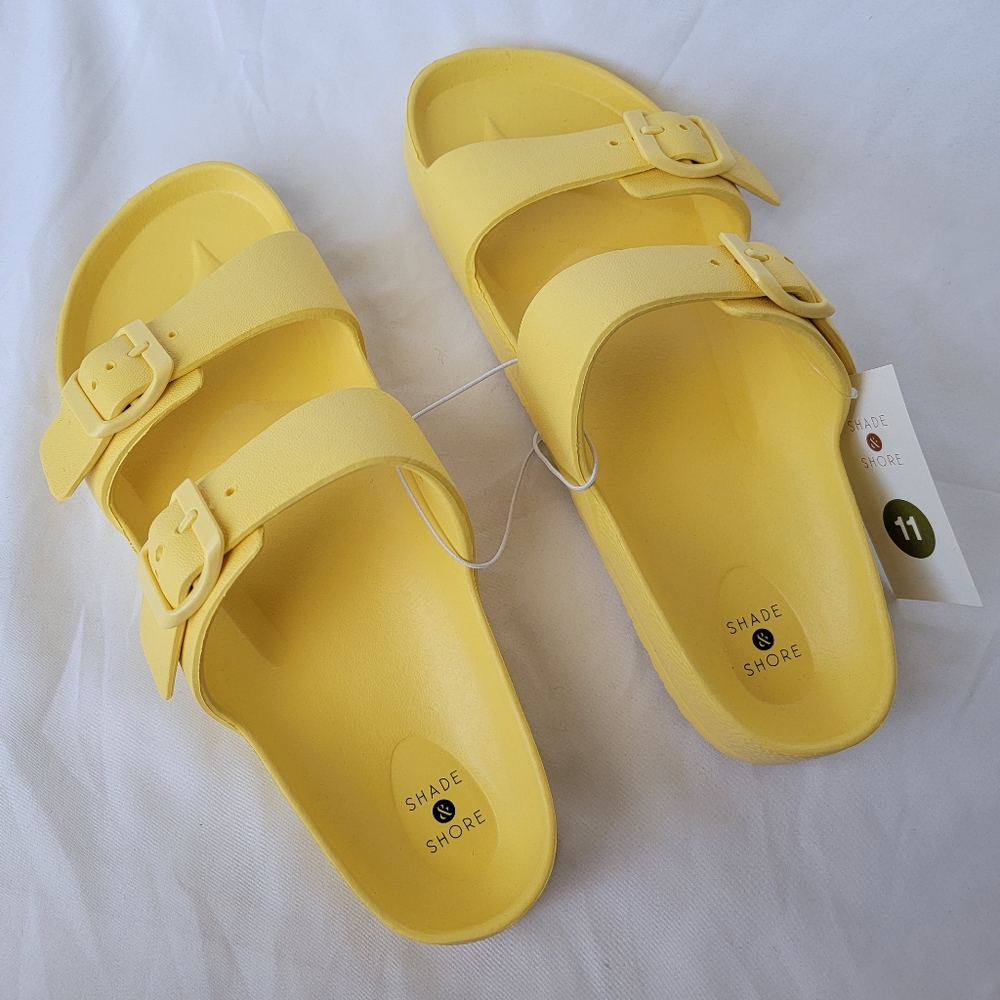 Shade & Shore Neida Yellow 2 Strap Buckle Sandals - Picture 2 of 7